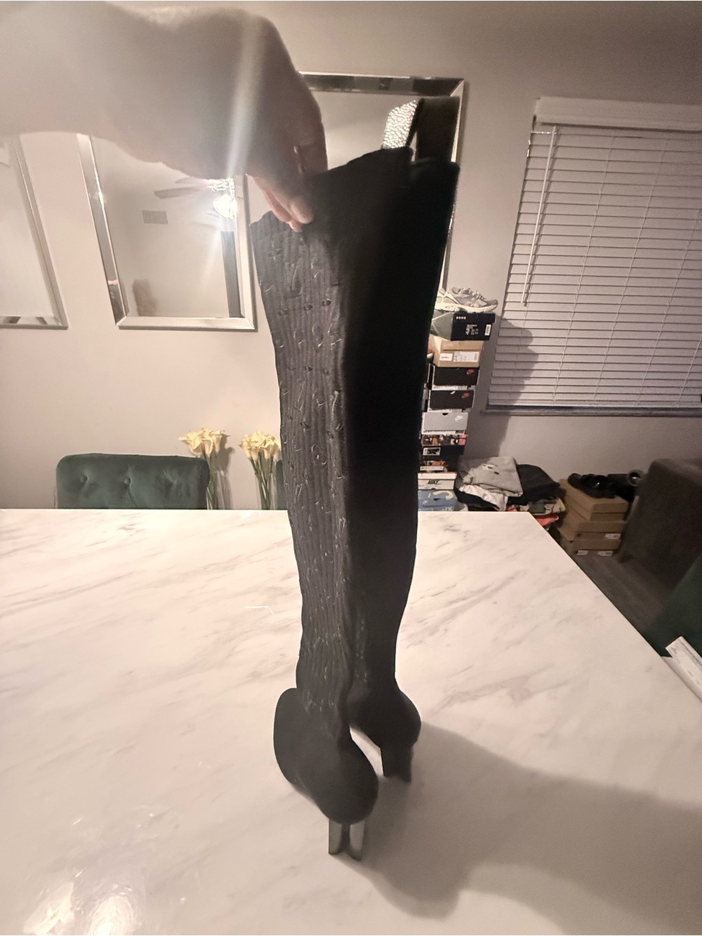 Louis Vuitton Black Over-the-Knee Monogram Stretch Boots with Block Heel - Picture 5 of 7